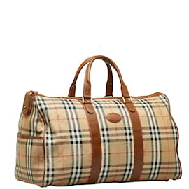 Burberry-Haymarket Check Canvas Boston Bag-Brown