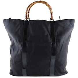 Gucci-Gucci Nylon Bamboo Tote Bag  Canvas Tote Bag 002-2058-0412-5 in Fair condition-Black