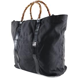 Gucci-Gucci Nylon Bamboo Tote Bag  Canvas Tote Bag 002-2058-0412-5 in Fair condition-Black