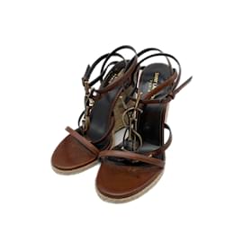 Saint Laurent-SAINT LAURENT Sandalias T.UE 38 Cuero-Castaño