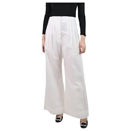 Brunello Cucinelli-Pantaloni bianchi a gamba larga con pieghe - taglia UK 10-Bianco