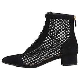Christian Dior-Botas negras de tacón bajo con cordones y crochet abierto - talla UE 36.5-Negro