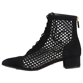 Christian Dior Black open-crochet lace-up low-heel boots - size EU 36.5 Black