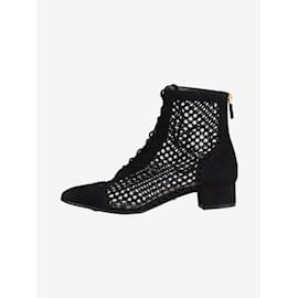 Christian Dior-Black open-crochet lace-up low-heel boots - size EU 36.5-Black
