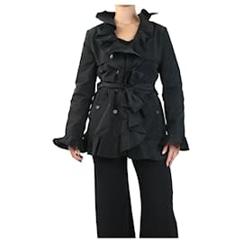 Dolce & Gabbana-Black ruffled peplum short trench coat - size UK 14-Black