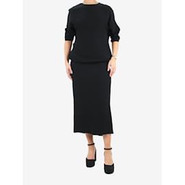 Valentino-Black silk short-sleeved midi dress - size UK 10-Black