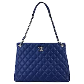 Chanel-Chanel Blue Easy Caviar Leather Tote Bag-Blue