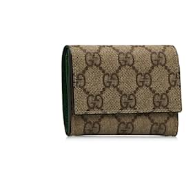 Gucci-Gucci Brown GG Supreme Compact Wallet-Brown,Beige