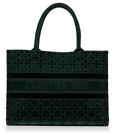 Borsa per libri Cannage media in velluto verde Dior Verde Verde scuro