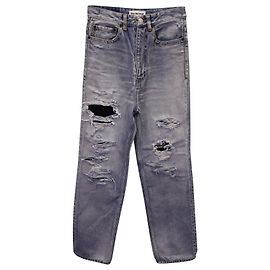 Balenciaga Distressed Boyfriend Jeans in Blue Cotton Denim Blue
