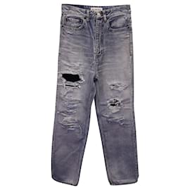 Balenciaga-Balenciaga Distressed Boyfriend Jeans in Blue Cotton Denim-Blue