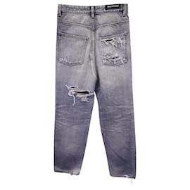 Balenciaga-Balenciaga Distressed Boyfriend Jeans in Blue Cotton Denim-Blue