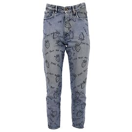 Miu Miu Strawberry Print Jeans in Blue Cotton Denim Blue