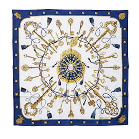 Hermès-Hermes Carré Les Cles Silk Scarf Cotton Scarf in Excellent condition-Blue