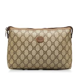 Gucci-Gucci GG Supreme Clutch Bag Canvas Clutch Bag 8901045 in Good condition-Brown