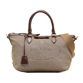 Prada-Prada Canapa Logo Handbag Canvas Handbag 1BA104 in Good condition-Bronze