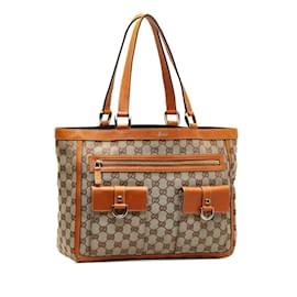 Gucci-Gucci GG Canvas Abbey Tote Bag Canvas Tote Bag 146247 in Good condition-Brown