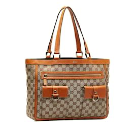 Gucci-Borsa tote Abbey in tela GG 146247-Marrone