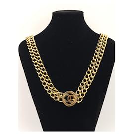 Chanel-Chanel Coco Cinto Colar com Corrente Oval Forrado a Ouro-Dourado