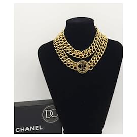 Chanel-Chanel Coco Gold lined Oval Link Chain Necklace Belt-Golden