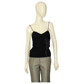 Alessandro Dell'Acqua-Alessandro Dell Acqua Black Wool Knit Beaded Camisole Sleeveless Top size 44-Black