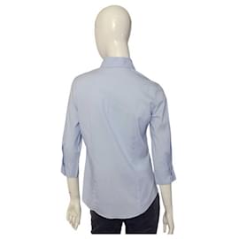 Burberry-Burberry Blue Cotton 3/4 Sleeve Button Down Shirt Fitted top w. Logo size UK 8-Blue