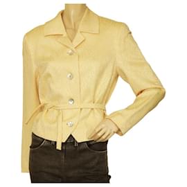 Dries Van Noten-Dries Van Noten Yellow Floral Jacquard Wool Silk Button Fitted Jacket size 40-Yellow