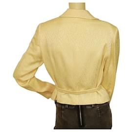 Dries Van Noten-Dries Van Noten Taillierte Jacke mit Knöpfen aus gelber Jacquard-Wolle und Seide mit Blumenmuster, Gr 40-Gelb