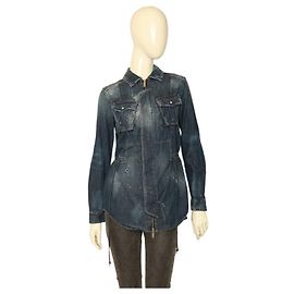 Dsquared2 Camicia in denim blu da donna con cerniera frontale effetto invecchiato - SZ 40 Blu