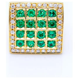 Autre Marque-Anel de Ouro com Diamantes e Esmeraldas.-Verde