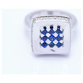 Autre Marque Anel em ouro branco com safiras e diamantes Branco Azul