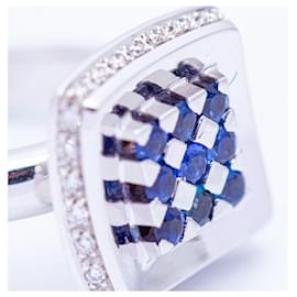 Autre Marque-Weißgoldring mit Saphiren und Diamanten-Weiß,Blau