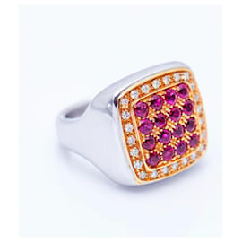 Autre Marque-Gold Ring with Diamonds and Rubies-White,Red,Golden
