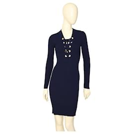Michael Kors-Michael Kors Navy Blue Viscose Knit Long Sleeves Mini Dress size S-Blue