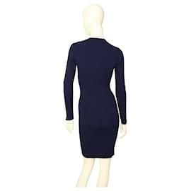 Michael Kors-Michael Kors Navy Blue Viscose Knit Long Sleeves Mini Dress size S-Blue
