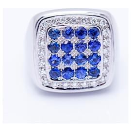 Autre Marque-Anel de Ouro com Diamantes e Safiras-Branco,Azul