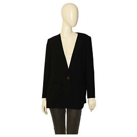 Pinko Women's Black Collarless Jacket Pleated Back Single Button Blazer 40 fr Black