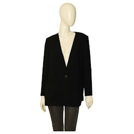 Pinko-Pinko Women's Black Collarless Jacket Pleated Back Single Button Blazer 40 fr-Black
