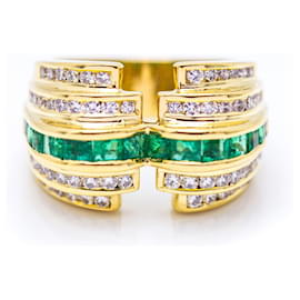 Autre Marque-Anello con diamanti e smeraldi-Bianco,D'oro,Verde,Verde scuro
