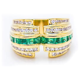 Autre Marque-Anillo  de Diamantes y Esmeraldas-Blanco,Dorado,Verde,Verde oscuro