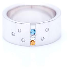 Autre Marque-Gold Ring with White and Fancy Diamonds-White,Blue
