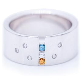 Autre Marque-Gold Ring with White and Fancy Diamonds-White,Blue