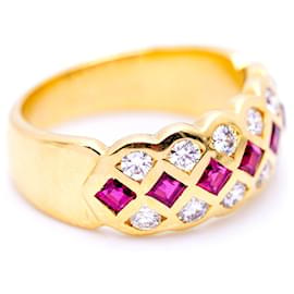 Autre Marque-Anello con rubini e diamanti-Bianco,Rosso,D'oro