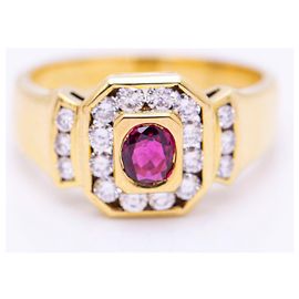 Autre Marque Anello con Diamanti e Rubino Rosso D'oro