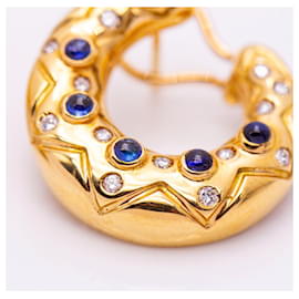Autre Marque-Boucles d'oreilles en or et diamants-Bleu,Doré