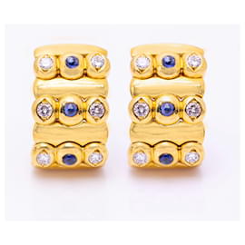 Autre Marque-Goldene Ohrringe, Saphir und Diamanten-Blau,Golden