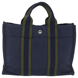 Hermès-HERMES Fourre Tout PM Hand Bag Canvas Navy Auth bs9548-Navy blue