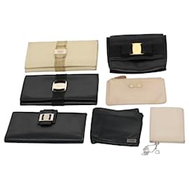 Salvatore Ferragamo-Salvatore Ferragamo Pass Case Wallet Leather 7Set Black Beige Auth bs9437-Black,Beige