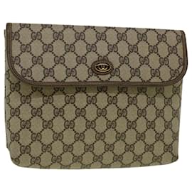 Gucci-Clutch Bag de Lona GUCCI GG Couro PVC Bege 001 19 5493 auth 58158-Bege