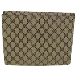 Gucci-GUCCI GG Canvas Clutch Bag PVC Leder Beige 001 19 5493 Auth 58158-Beige